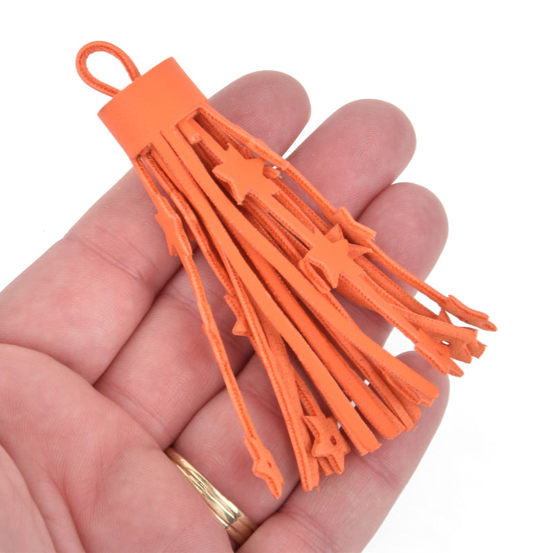 1 Orange Tassel Faux leather Stars 3.5" long chs5190