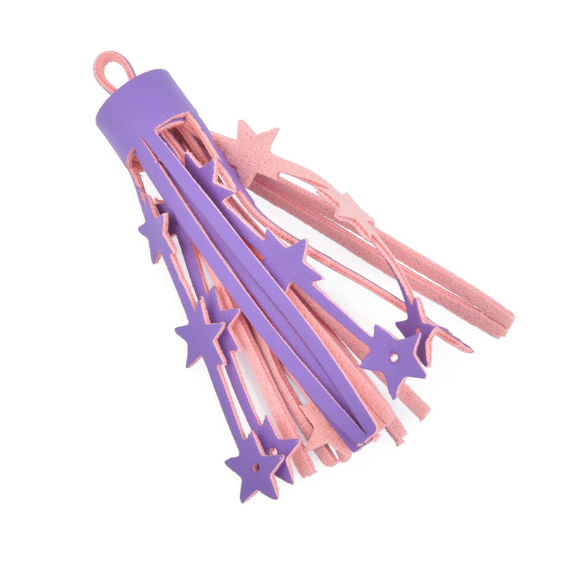 1 Purple and Pink Tassel Faux leather Stars 3.5" long chs5193