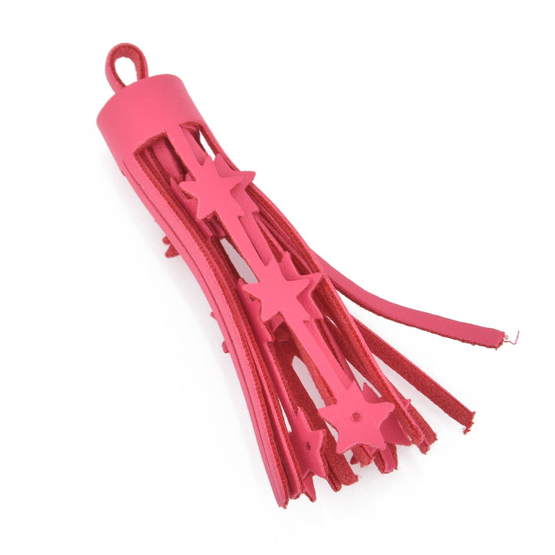 1 Hot Pink Tassel Faux leather Stars 3.5" long chs5194