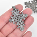 2 Large Gunmetal Black Cross Pendants Greek Filigree 2" chs5198