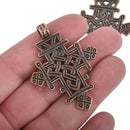2 Large Copper Cross Pendants Greek Filigree 2" chs5199