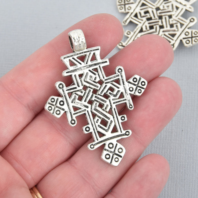 2 Large Silver Cross Pendants Greek Filigree 2" chs5200