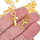 10 Gold Cross Charms, Rustic Hammered Metal Cross, 20mm chs5207