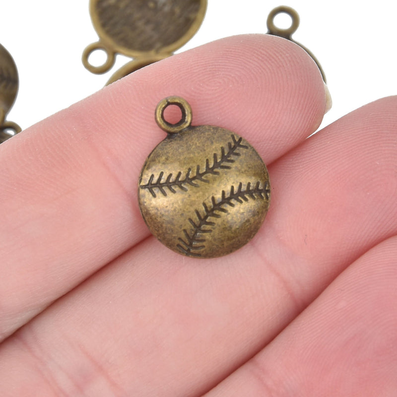 10 Bronze Baseball Softball Charm Pendants 18mm chs5211