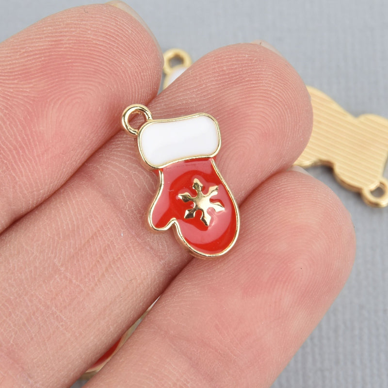 10 MITTEN Charms Christmas Charms Gold Plated with enamel chs5215