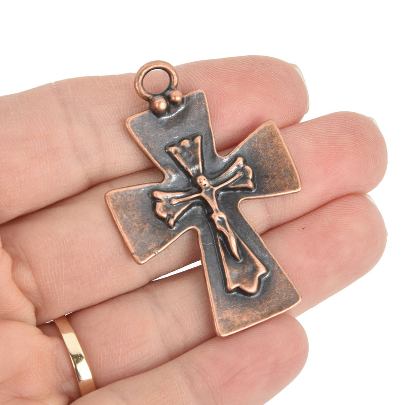 2 Copper Crucifix Cross Charms large 2" long, chs5219