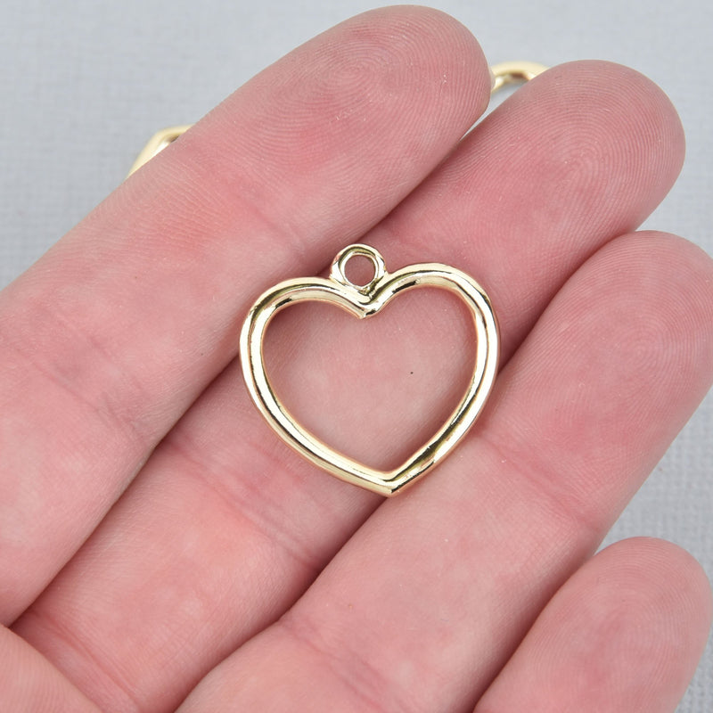 10 Light Gold Open Heart Charms 23mm chs5222