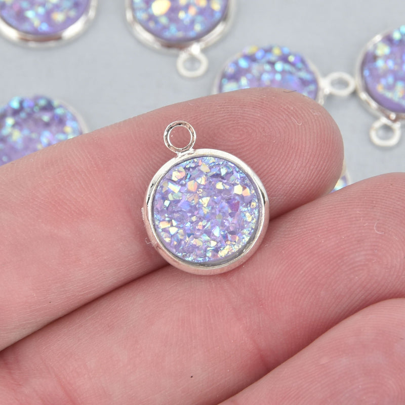 10 Purple Faux Druzy Charms, PURPLE AB SPARKLE Resin Druzy 18x14mm, chs5224