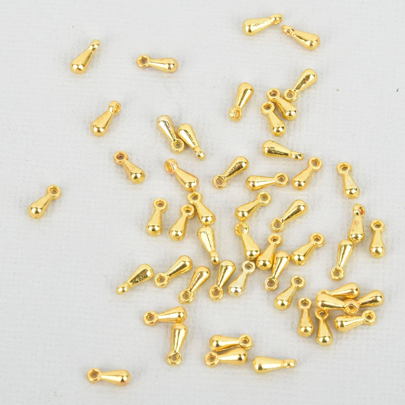 50 Gold Metal FINIAL DROPS Tag Charms for necklace/bracelet ends  7mm chs5229