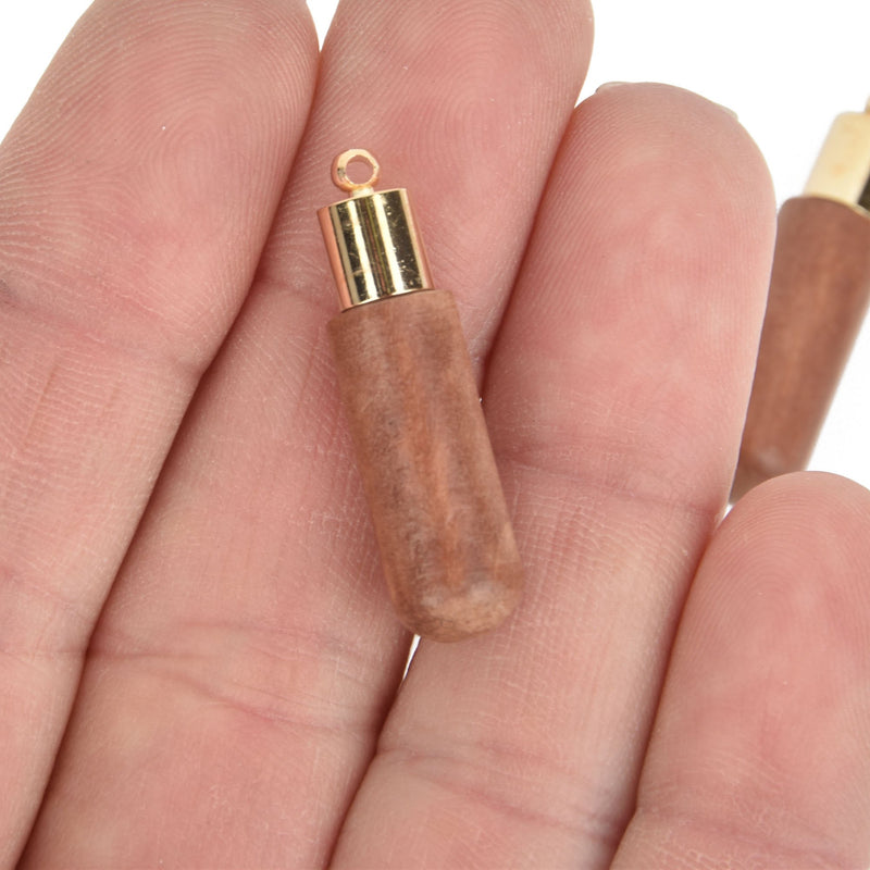 10 Brown Wood Drop Charms with gold bail, 1.25" long chs5230