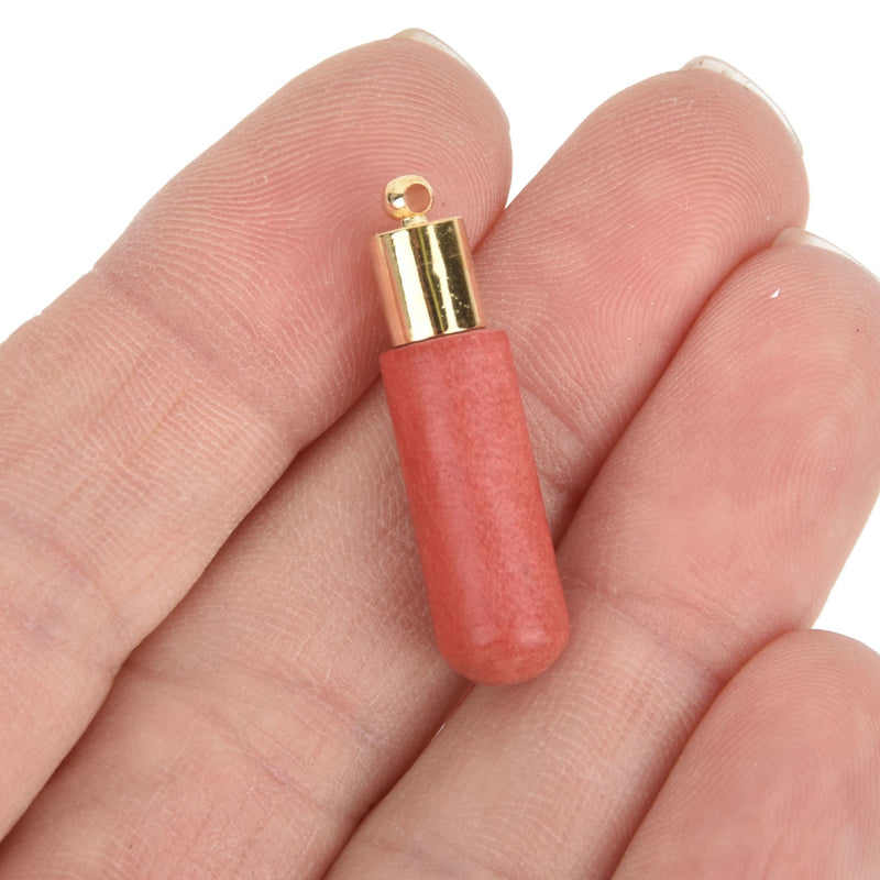 10 Pink Wood Drop Charms with gold bail, 1.25" long chs5231