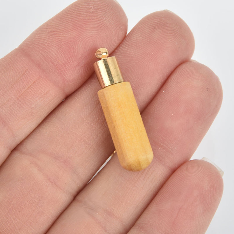 10 Yellow Wood Drop Charms with gold bail, 1.25" long chs5233
