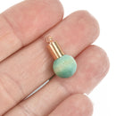 10 Green Wood Ball Drop Charms with gold bail, 3/4" long chs5237