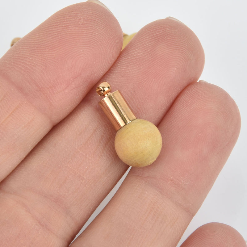 10 Yellow Wood Ball Drop Charms with gold bail, 3/4" long chs5238