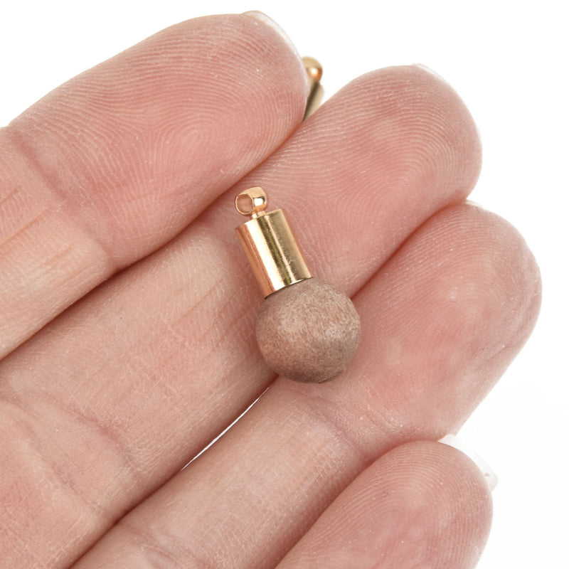 10 Brown Wood Ball Drop Charms with gold bail, 3/4" long chs5239