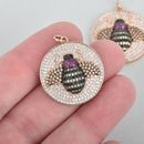BEE Charm Micro Pave Cubic Zirconia Crystals, Rhinestone Pendant, Rose Gold Brass Metal, 26mm chs5249