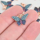 Crystal Butterfly Charms, Micro pave BLUE CZ crystals, ROSE Gold brass chs5254