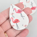 10 Faux Leather Teardrop Charms FLAMINGO Vegan Leather Pendant 2-1/4" long chs5256