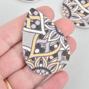 10 Faux Leather Teardrop Charms YELLOW BLACK FLORAL Vegan Pendant 2-1/4" long chs5258