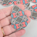 10 Faux Leather Teardrop Charms RED BLUE GEOMETRIC Vegan Pendant 2-1/4" long chs5260