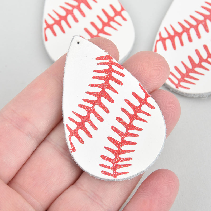 2 BASEBALL Leather Charms REAL Cowhide Leather 2-1/4" long chs5262