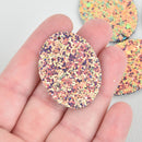 10 ROSE GOLD Faux Leather OVAL Glitter Charm Pendant Vegan Leather, 1-5/8" long chs5271