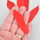 20 RED Real Feather Charms Goose feathers with gold bail 2.5" to 3" long, chs5273