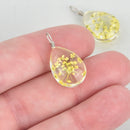 2 Glass Dried Flower Charms YELLOW real flowers Oval chs5280