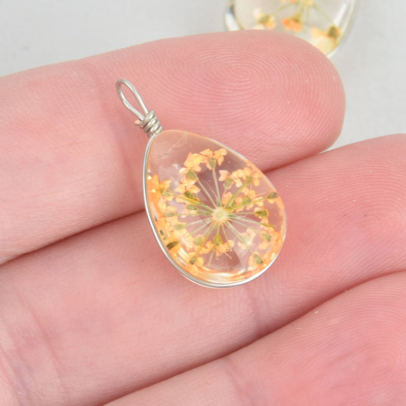2 Glass Dried Flower Charms GOLDENROD real flowers Oval chs5286