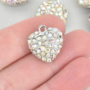 2 Silver Rhinestone Heart Charms, rainbow AB crystals 20mm chs5292