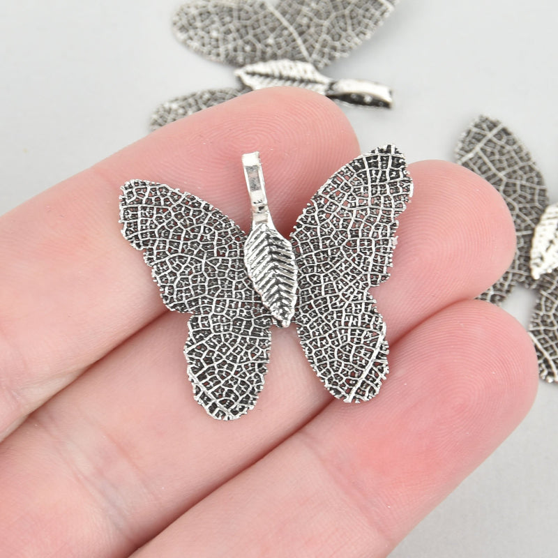 2 Gunmetal Butterfly Charms, Real leaf charms, chs5296
