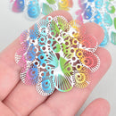 5 PEACOCK RAINBOW Charms Filigree Enamel Metal 2" chs5307