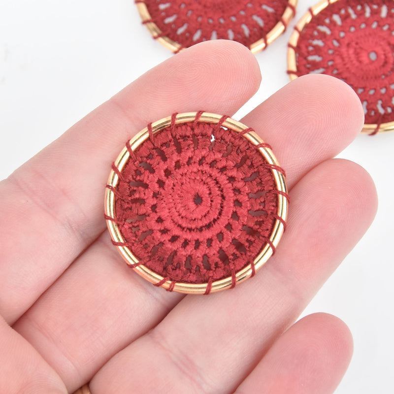 5 Lace Charms RED Crochet Thread Connector Links Boho charms 33mm chs5309