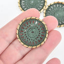 5 Lace Charms HUNTER GREEN Crochet Thread Connector Links Boho charms 33mm chs5316