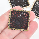 5 Lace Charms BLACK Crochet Thread Square Connector Links Boho charms 30mm chs5318