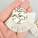 2 Fan Tassel Charms WHITE CREAM Fringe with Hammered Gold Circle 3" wide chs5336