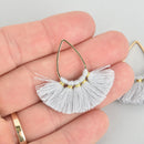 5 Fan Tassel Charms GRAY Fringe with Gold Plated Teardrop 1.5" long chs5348