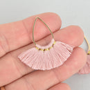 5 Fan Tassel Charms LIGHT PINK Fringe with Gold Plated Teardrop 1.5" long chs5349