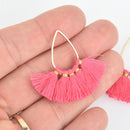 5 Fan Tassel Charms HOT PINK Fringe with Gold Plated Teardrop 1.5" long chs5350
