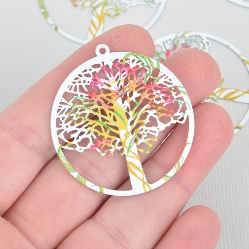 5 Metal RAINBOW TREE Charms Filigree Enamel 1.75" chs5377