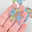 5 Metal RAINBOW LEAF Charms Filigree Enamel 2" chs5379