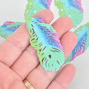 5 Metal PEACOCK FEATHER Charms Filigree Enamel 2-3/8" long chs5389