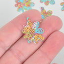 5 Metal FLOWER Charms Filigree Enamel 1" chs5390