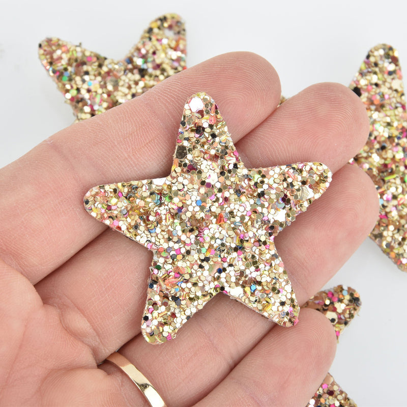 10 GOLD AB Faux Leather STAR Glitter Charms Vegan Leather, 2" long chs5401