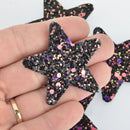 10 BLACK AB Faux Leather STAR Glitter Charms Vegan Leather, 2" long chs5402