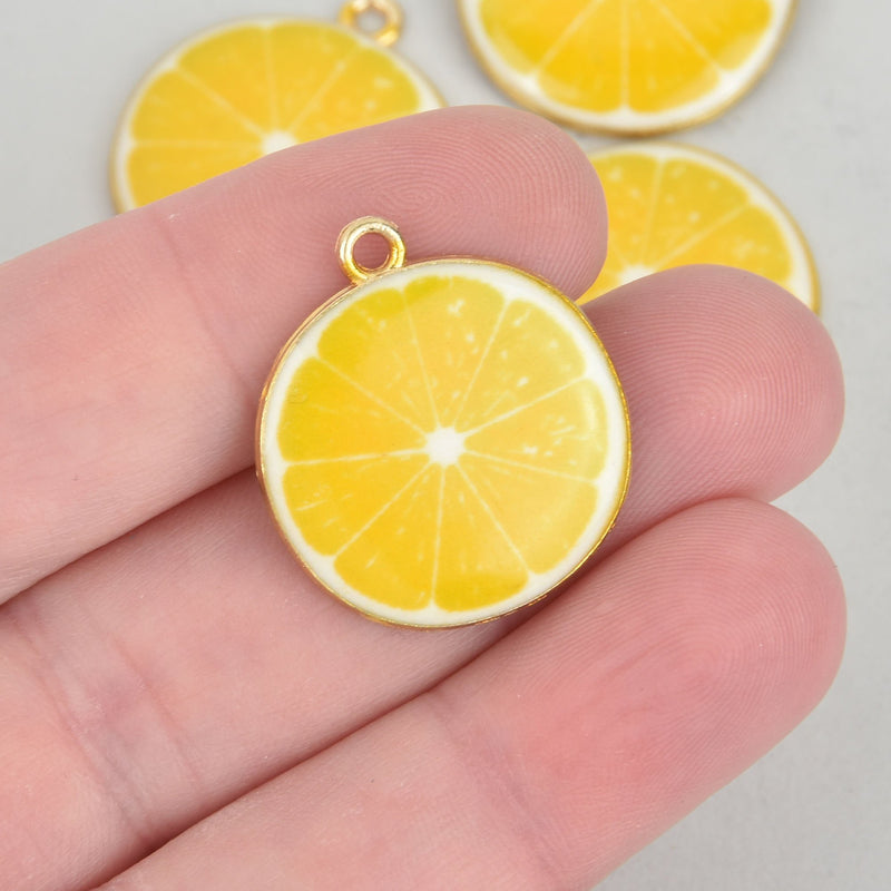 5 LEMON Charms Gold Plated Metal 1" diameter chs5419