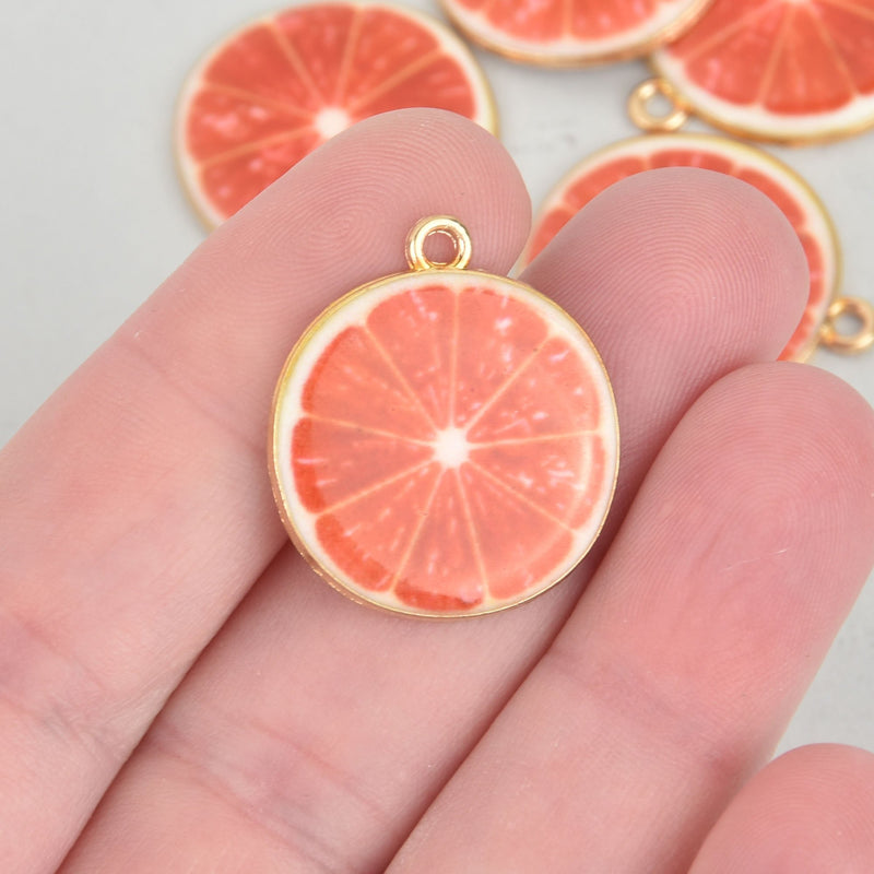 5 BLOOD ORANGE Charms Gold Plated Metal 1" diameter chs5420