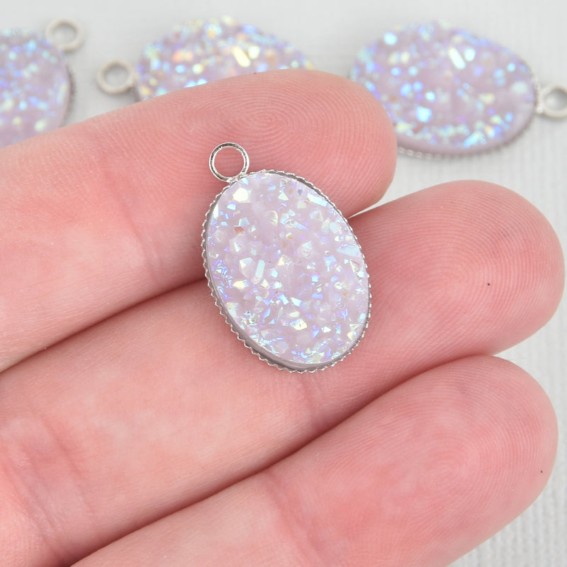 10 Purple Faux Druzy Charms, Oval Blush AB SPARKLE Resin Druzy, chs5436