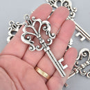 5 Large Silver Key Charms 3-1/8" chs5439