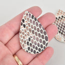 5 Faux Leather Teardrop Charms BROWN SNAKESKIN Vegan Leather Pendant 2-1/4" long chs5443